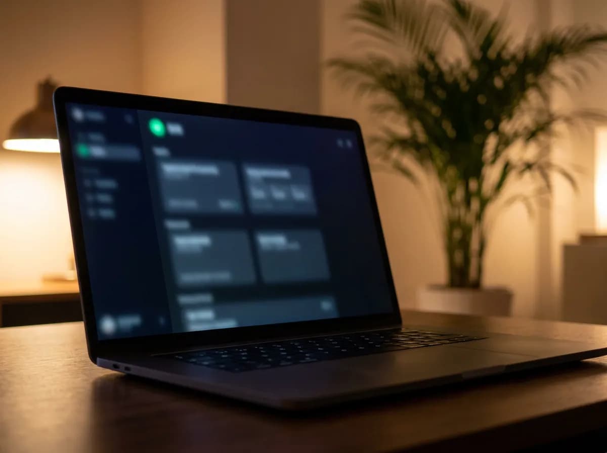 Laptop screen showing a simple hosting status dashboard